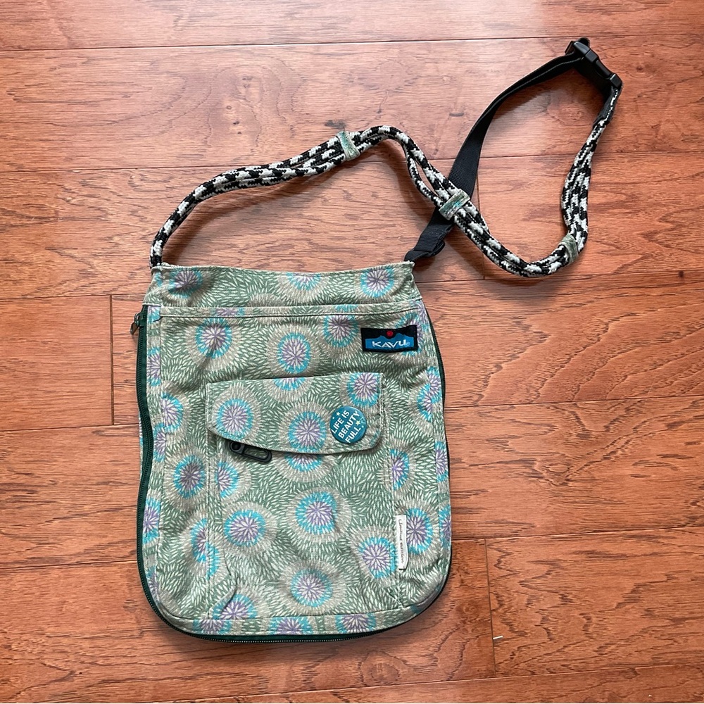 Kavu KeepAlong Adjustable Rope Crossbody Bag Blue, Green, Purple Pattern